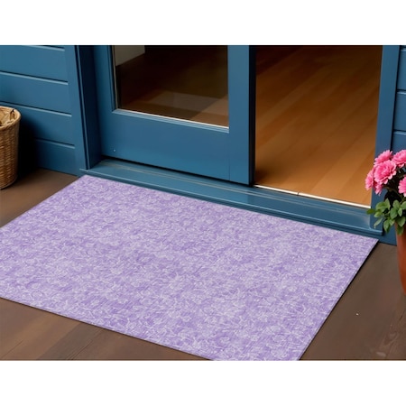 Homeroots 3' X 5' Lilac And Ivory Floral Washable Indoor Outdoor Area Rug 581870