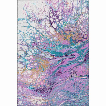 Homeroots 3' X 5' Periwinkle Purple And Ivory Abstract Washable Indoor Outdoor Area Rug 643553