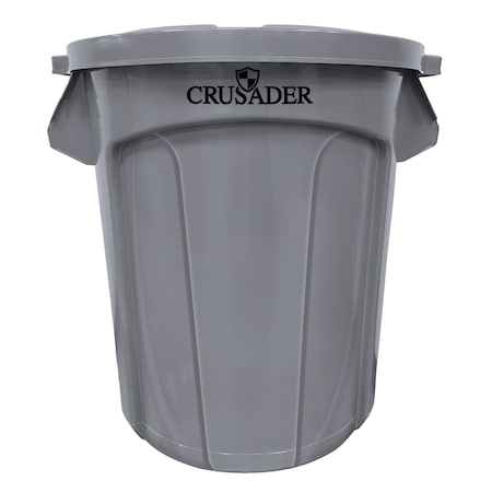 Crusader Round Heavy-duty Utility Container, 20 Gal, 19-1/2in Dia. x 22-9/10in H, PE, Gray, NSF CTC-20GY