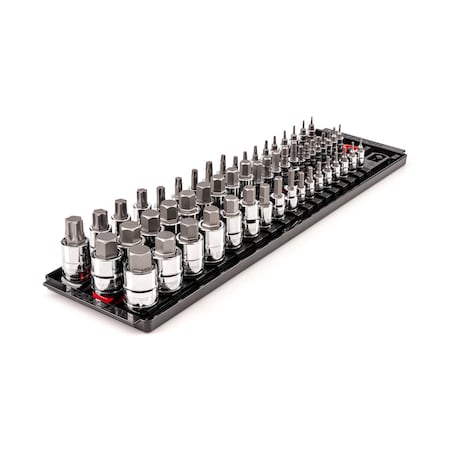 Tekton 1/4, 3/8, 1/2 Inch Drive Hex and Torx Bit Socket Set with Rails, 57pc 5/64-3/4 in, 2-19 mm, T6-T80 SHB99200