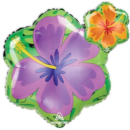 Loonballoon 18in. SUMMER ORANGE & PURPLE HIBISCUS Flower Tropical Hawaiian LUAU Beach Loon-BB-B01FTXPDLI