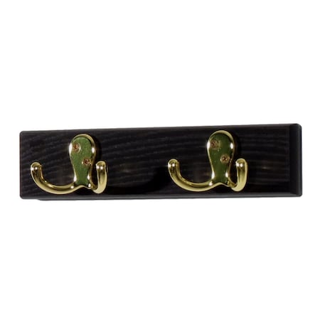 Wooden Mallet 2 Double Prong Brass Hook Rail & Coat Rack Black 10 x 225 x 175 in. HSD2BBK