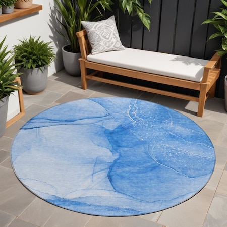 Homeroots 8' Blue Round Abstract Washable Indoor Outdoor Area Rug 559735