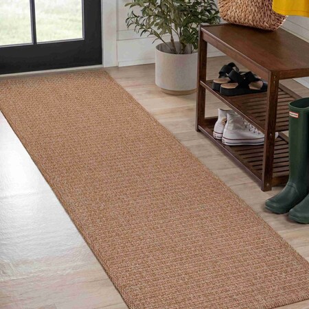 Jonathan Y Maxine Smart Jute Contemporary Border Boho Fine Rib Weave Natural 2 ft. x 8 ft. Runner Rug FXV202A-28