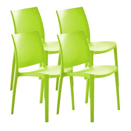 Homeroots Set of Four Green Heavy Duty Plastic Outdoor Stacking Dining Chairs, 4PK 565213