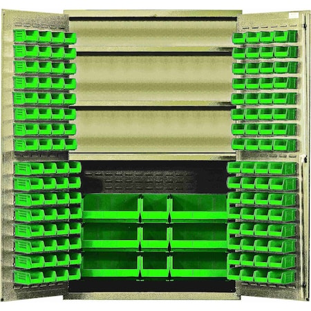 Quantum Storage Systems BEIGE STORAGE CABINET W/137 GREEN BINS QSC-BG-48SGN