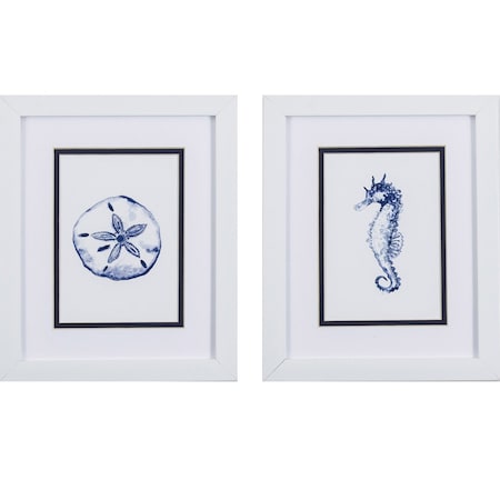 Set Of Two Blue And White Beach Icons Wall Art, 2PK