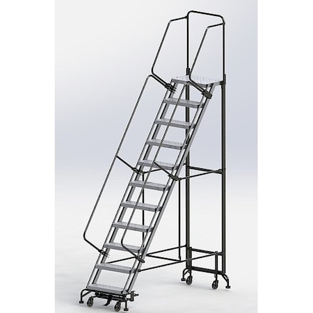 Ballymore 12.2 ft H Aluminum Rolling Ladder, 11 Steps, 450 lb Load Capacity HY-LA-113214P