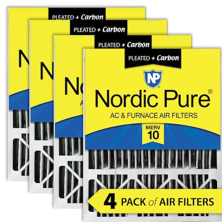 Nordic Pure 20x25x5 Plus Carbon Pleated Air Filter, High Capacity, MERV 10, 4 PK 20x25x5HPM10C-4