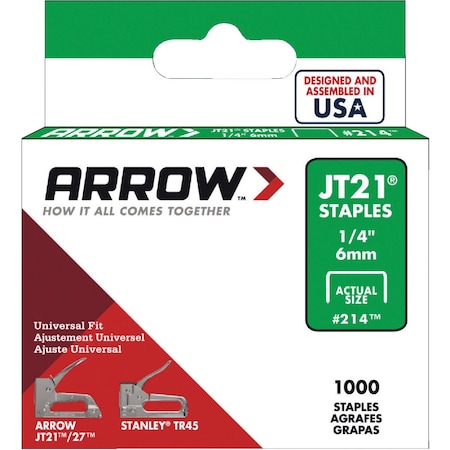 Arrow Lock JT21 Light Duty Staple 1/4 In., 1000PK 214