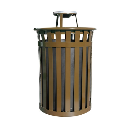 Witt Industries Outdoor, Slatted Metal Waste Receptacle with Ash Top, Brown M5001-AT-BN