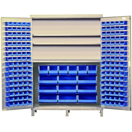 Quantum Storage Systems JUMBO BEIGE STORAGE CABINET W/212 BLUE BINS QSC-BG-72SBL