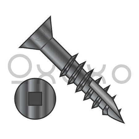 Oxoxo 8X1 1/8 Flat Head Nibbed Square Drive Deep Thread Wood Screw Type 17 2/3 Thread Black Ox, 8500PK 503713