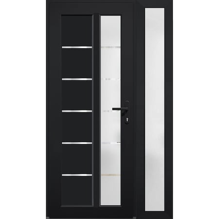 Vdomdoors Front Exterior Prehung FiberGlass Door Frosted Glass / Manux 8088 Matte Black / Sidelight Exterior MANUX8088EXD-BLK-W36+16 x H80-LH