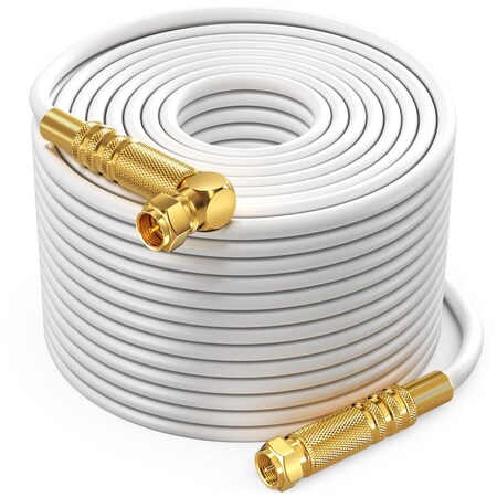Maximm 300ft RG6 Quad Shielded Coaxial Cable with Right Angle Connector, White RG6-STA-GLD-4S-300WH