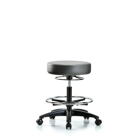 Blue Ridge Ergonomics Vinyl Stool, Med Bench, Foot Ring, Casters, Sterling BR-VMBSO-RG-CF-RC-8840