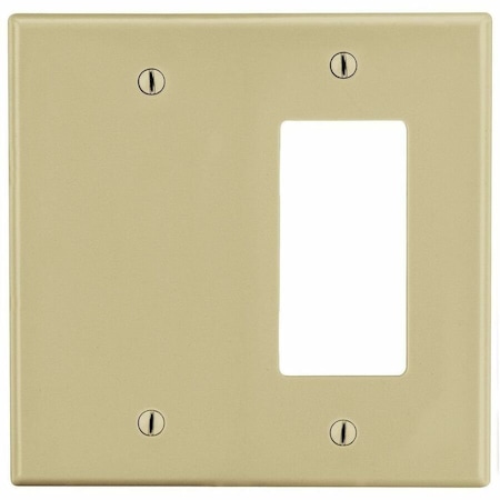 Hubbell Wiring Device-Kellems Duplex/Decorator Blank Wall Plate, Number of Gangs: 2 Plastic, Satin Finish, Ivory P1326I