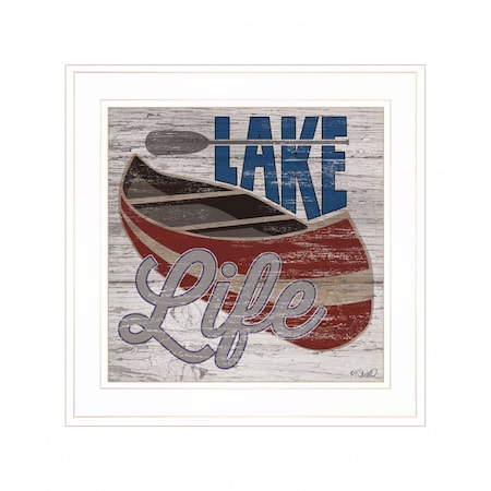 Homeroots Lake Life Canoe 2 White Framed Print Wall Art 407731