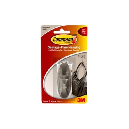 Command 17081BN Designer Hook, 3 lb, 1Hook, Plastic, Brushed Nickel 17081BN