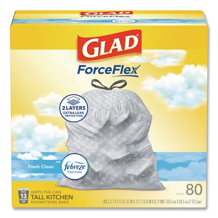 Glad 13 gal Trash Bags, 24 in x 27.38 in, Extra Heavy-Duty, .60 Mil, White 78899BX