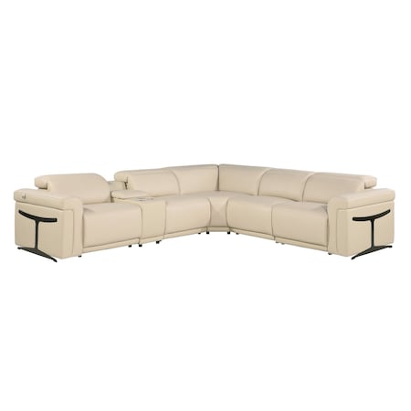 Homeroots Beige Italian Leather Modular L Shaped Six Piece Corner Sectional With Console 534847