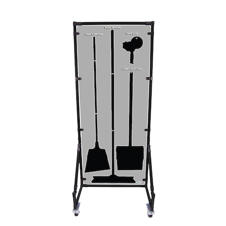 5S Supplies Housekeeping Shadow Board Broom Station V7, Gray / Black, Broom + Stand, No Text HSB-V7-GRAY/BLACK-BO-STAND-NO TEXT