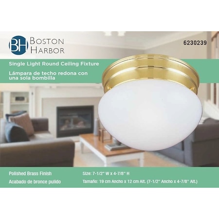 Boston Harbor Single Light Round Ceiling Fixture, 120 V, 60 W, 1-Lamp, A19 or CFL Lamp F13BB01-68543L