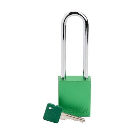 Brady Standard Key Retaining Lockout Aluminum Padlock 3 in Steel Shackle KD Green SDAL-GRN-76ST-KD