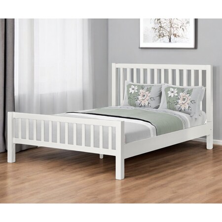 Homeroots White Slat Back Solid Wood King Bed Frame 523635