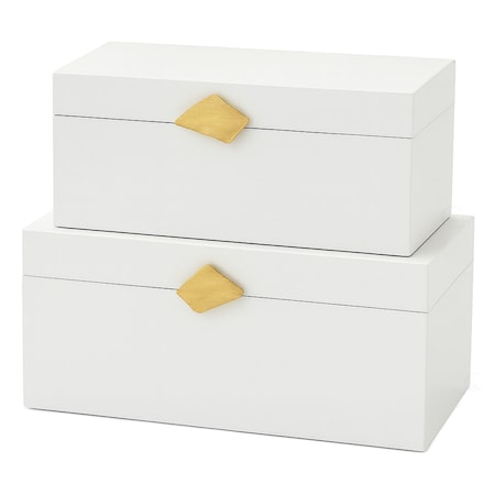 Vintiquewise Set of 2 Decorative Wooden Storage Boxes with Gold Accent for Keys, Jewelry, Makeup, & Extras, White QI004862.WT