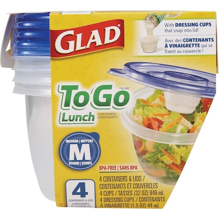 Glad ToGo Lunch 32 Oz. Clear Medium Round Container, 4PK BBP35041