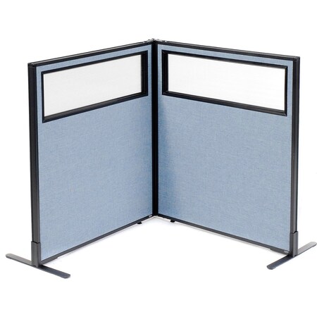 Global Industrial Interion Freestanding 2-Panel Corner Room Divider w/Partial Window 36-1/4"W x 42"H Panels Blue 695021BL
