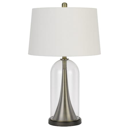 Homeroots 29" Clear Metal Table Lamp With White Empire Shade 524714