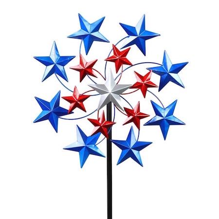 Exhart Multicolored Metal 82 in. H Star Spangled Spinner Outdoor Garden Stake 10263-RB