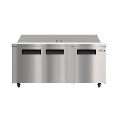 Koolmore 70 in. Commercial 3 Door Refrigerated Sandwich Prep Table 18 Pan Capacity and 22  Cu. Ft. of Storage KM-PTR70-3D