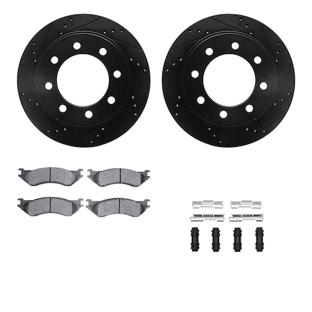 Dynamic Friction Co DFC Brake Rotor Drilled & Slotted - Black- w/Ultimate Duty Brake Pad & HW Kit 8412-40017