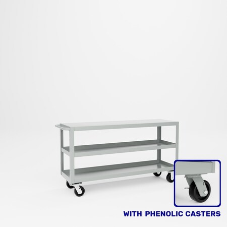 Pucel Heavy Duty Shop Truck, 60 in W x 18 in D x 33.5 in H, Three Shelves, Push Handle, Gray 1860-DT-3P