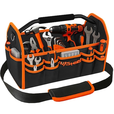 Av Steel Tool Bag, 26 Pockets, Polyester, 16 in. L x 8.6 in. W x 10.6 in. H, Foldable, Open Top AV-700200