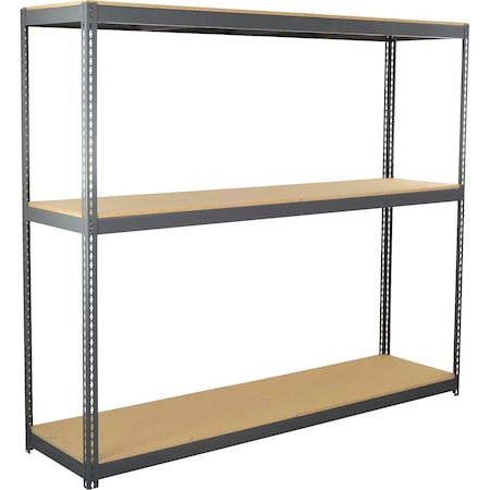Global Industrial 3 Shelf, Heavy Duty Channel Boltless Shelving Starter 96"W x 48"D x 72"H, Wood Deck B3164173