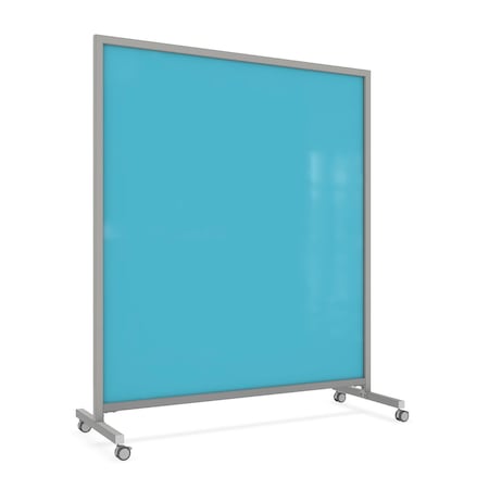 Ghent EZ Mobile Glassboard, Aluminum Frame, Non-Magnetic, 75"H x 62"W, Blue EZ1NA7562BE