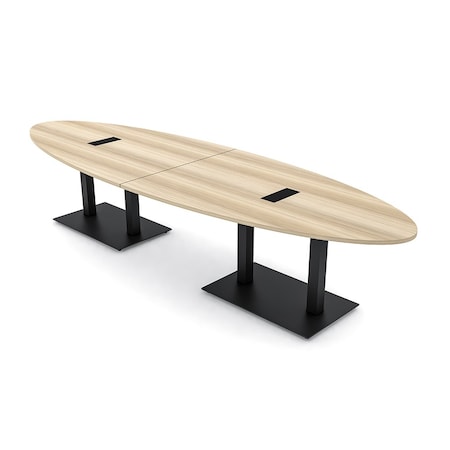 Skutchi Designs Oval Conference Table With Power Unit, 48 in W, 120 in L, Ivory HAR-OVL-48X120-DOU.BK-K458-EBLK