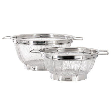 Oster Baldwyn 2 Piece 11 inch and 8.75 Inch Round Stainless Steel Mesh Colander Set 141096.02