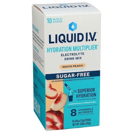 Liquid I.V. Sugar Free White Peach Hydration Multiplier Electrolyte Drink Mix, 0.45 Ounce, 8PK 850039286827