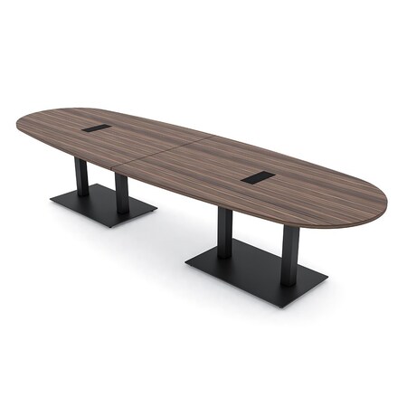 Skutchi Designs Boval Conference Table With Power Unit, 48 in W, 120 in L, Brown HAR-BOVL-48X120-DOU.BK-H3041-EBLK