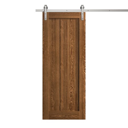 Sartodoors Modern Barn Door 36 x 80 inches, Ego 5006 Cognac Oak Veneer, 6.6FT Silver Rail Track Heavy Hardwar EGO5006BD-S-DKO-36