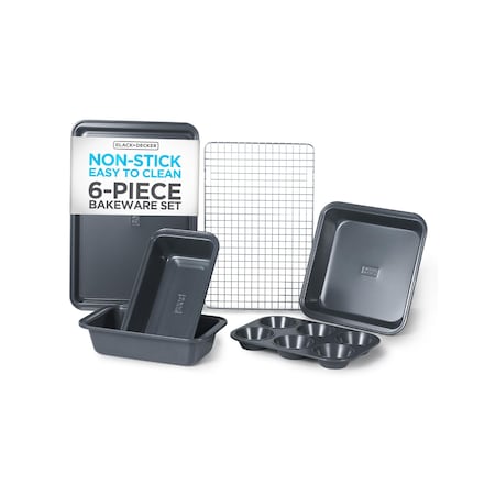 Black & Decker 6-Piece Carbon Steel Bakeware Set, 0.4mm Carbon Steel Baking Pans Set BDK401B