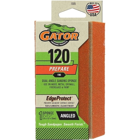 Gator Sanding Sponge, 5 in L, 3 in W, 120 Grit, Fine, Aluminum Oxide Abrasive 7305