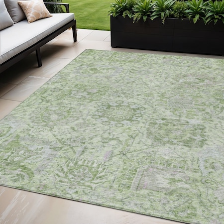 Homeroots 5' X 8' Mint Green And Gray Damask Washable Indoor Outdoor Area Rug 603774