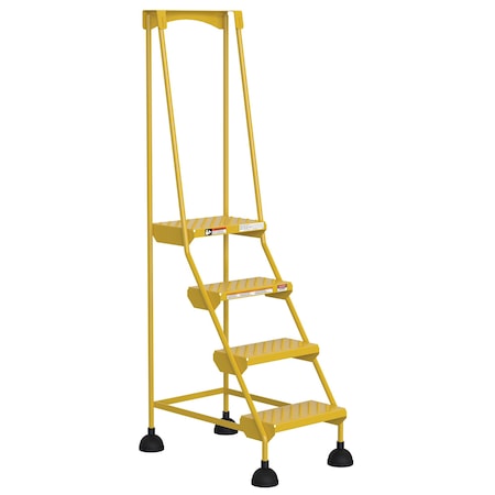 Vestil 72.9375 H Steel Commercial Spring Loaded Rolling Ladder, 4 Steps LAD-4-Y-P