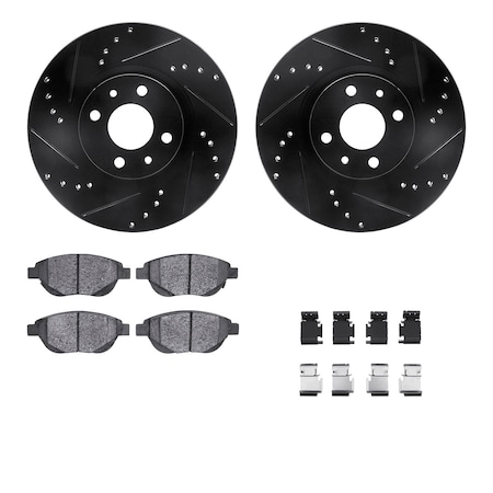 Dynamic Friction Co DFC Rotors-Drilled & Slotted-Black w/ EURO 5000 Ceramic Brake Pads Incl Hdw 8612-07003